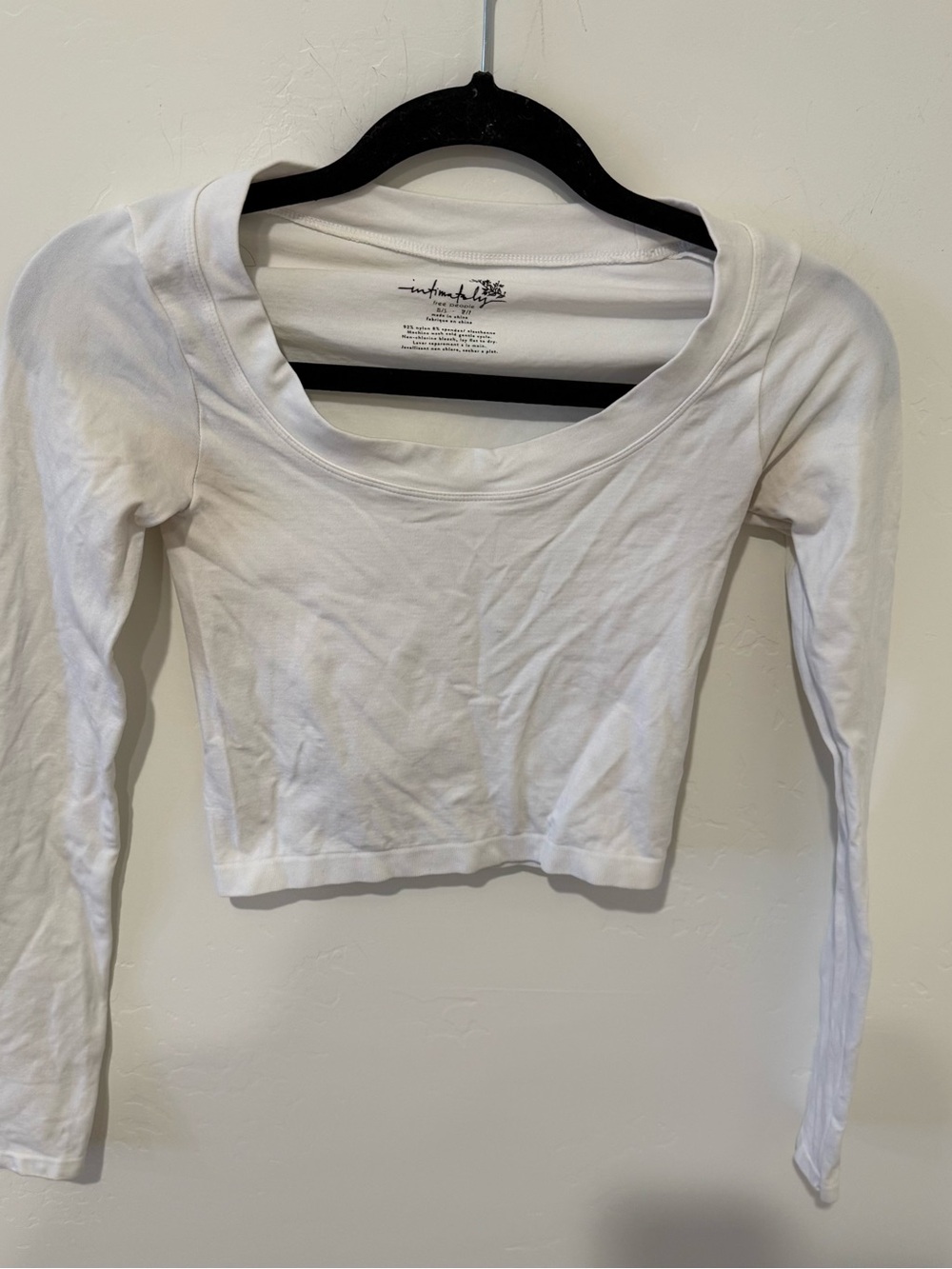 intimately Free People White Long Sleeve Scoop Neck Crop Top Womens XS/S Minimal